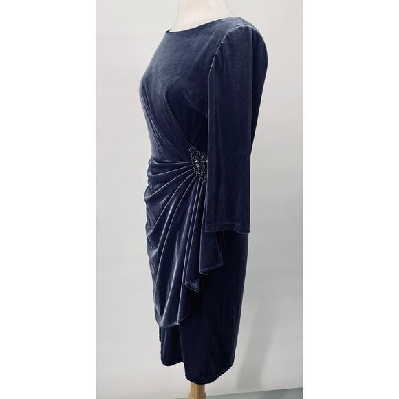 Oleg Cassini Velvet Draped Cocktail Mini Dress Sheath Long Sleeve Gathered 8 - Picture 5 of 12